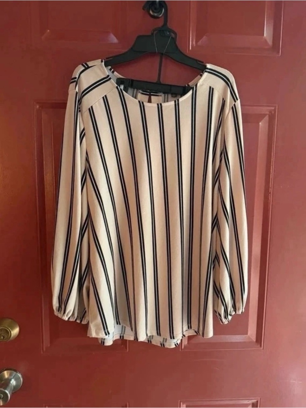 Adrianna Papell Pink/Cream Tunic with Black Vertical Stripes